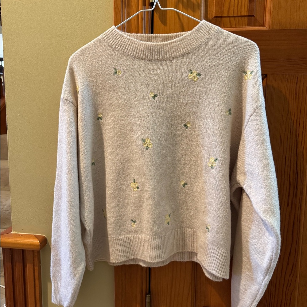 Mango Elegant Cream pink Floral Sweater